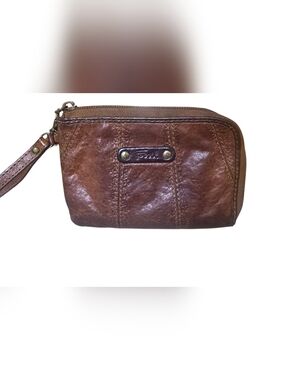 Fossil Brown Leather Wristlet Clutch with Wrist Strap